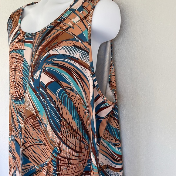 Plus size tan blue abstract tropical sleeveless stretch shift dress size 5XL - Picture 6 of 9